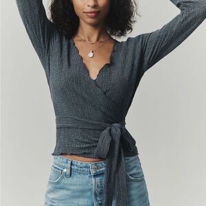 Pilcro Textured Charcoal Wrap Blouse